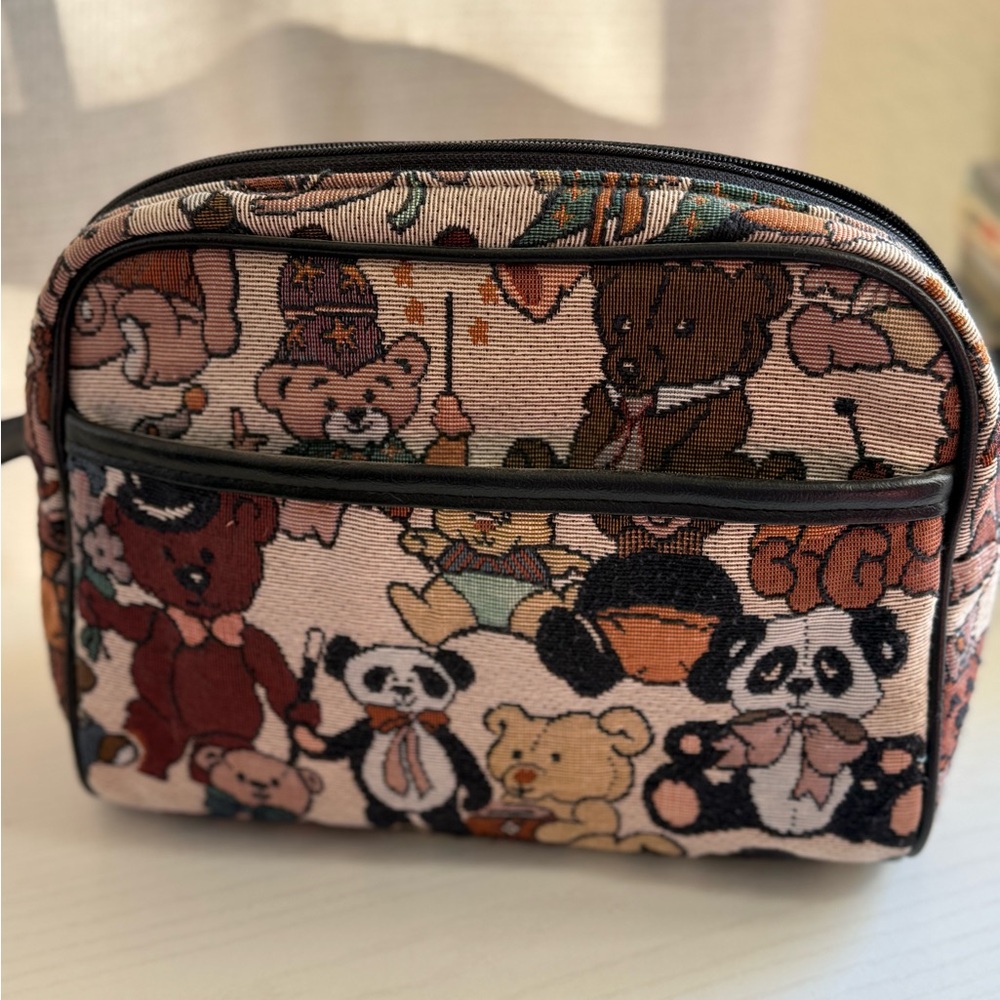 Vintage Tapestry Teddy Bear print Bag purse W/pockets